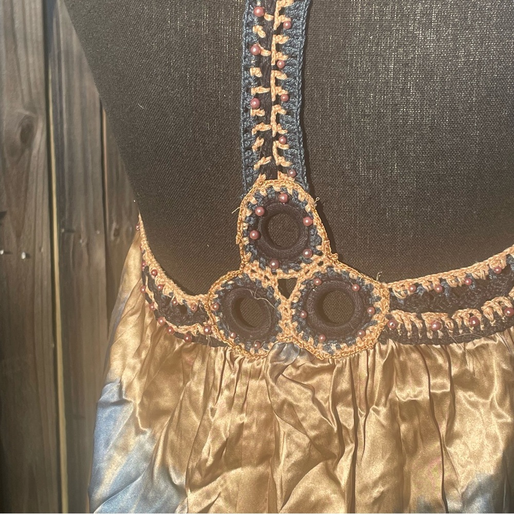 Devlin  Anthropologie Crochet Boho Silk Tie Dye T Back Tunic  NEW. Y2K. Size S. - Picture 4 of 12